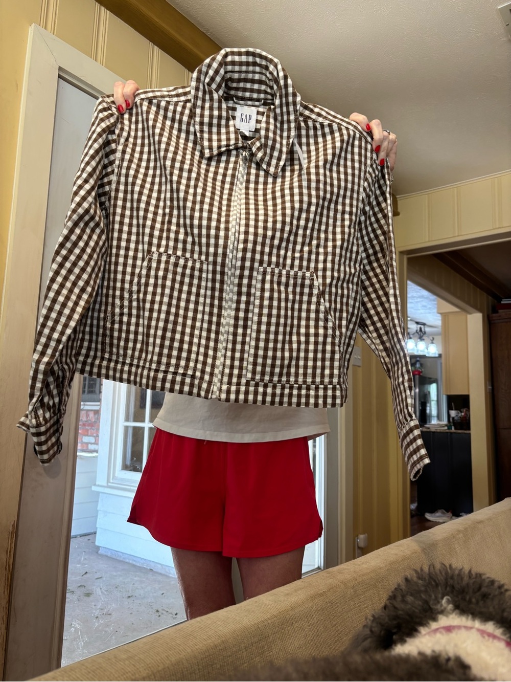 GAP Brown & White Gingham Button-Front Shirt Jacket